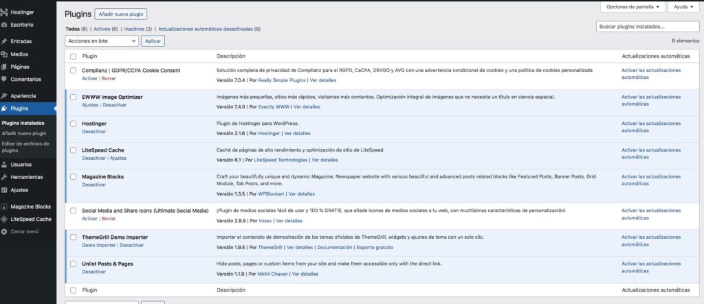 Imagen del menu plugins de wordpress